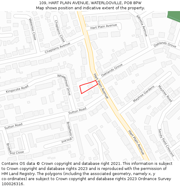 109, HART PLAIN AVENUE, WATERLOOVILLE, PO8 8PW: Location map and indicative extent of plot