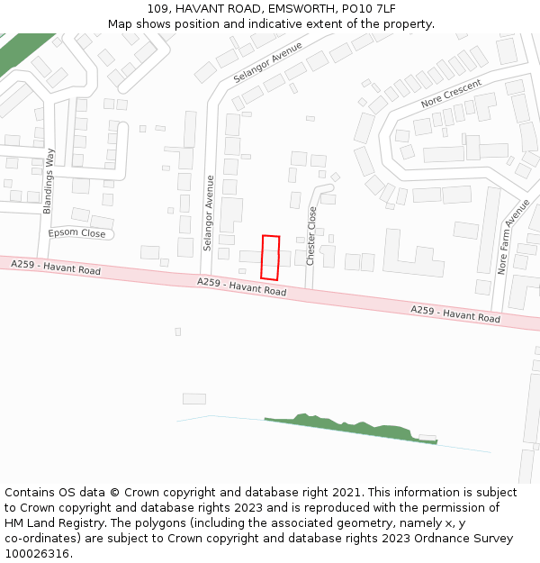 109, HAVANT ROAD, EMSWORTH, PO10 7LF: Location map and indicative extent of plot