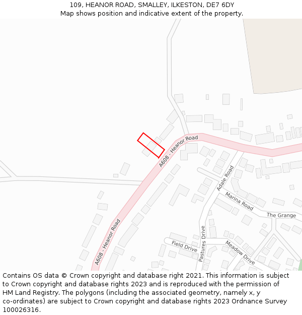 109, HEANOR ROAD, SMALLEY, ILKESTON, DE7 6DY: Location map and indicative extent of plot