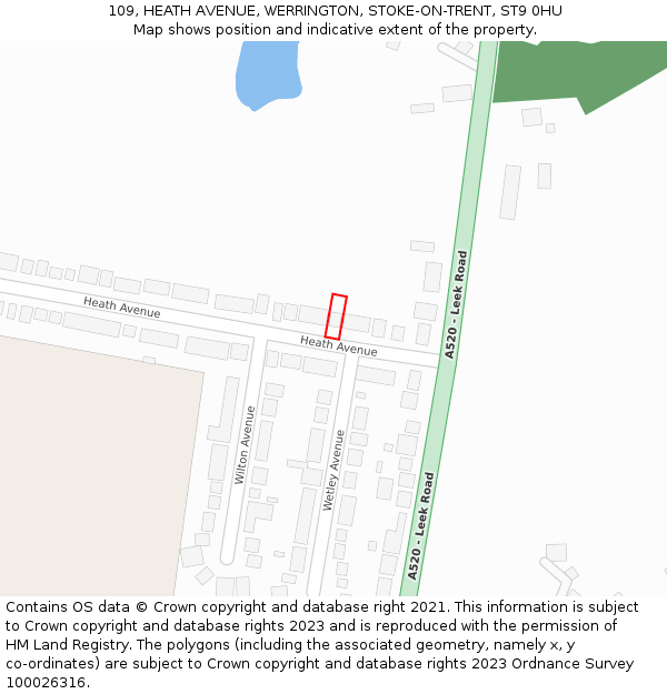 109, HEATH AVENUE, WERRINGTON, STOKE-ON-TRENT, ST9 0HU: Location map and indicative extent of plot