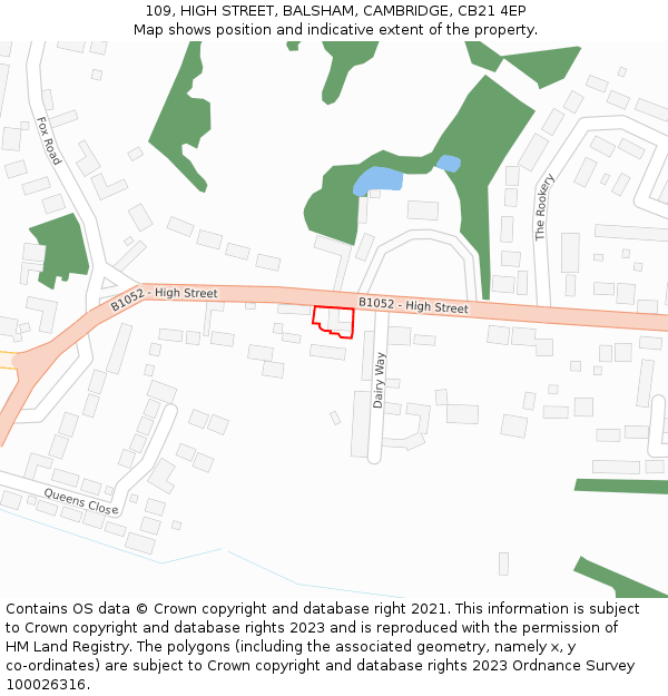 109, HIGH STREET, BALSHAM, CAMBRIDGE, CB21 4EP: Location map and indicative extent of plot