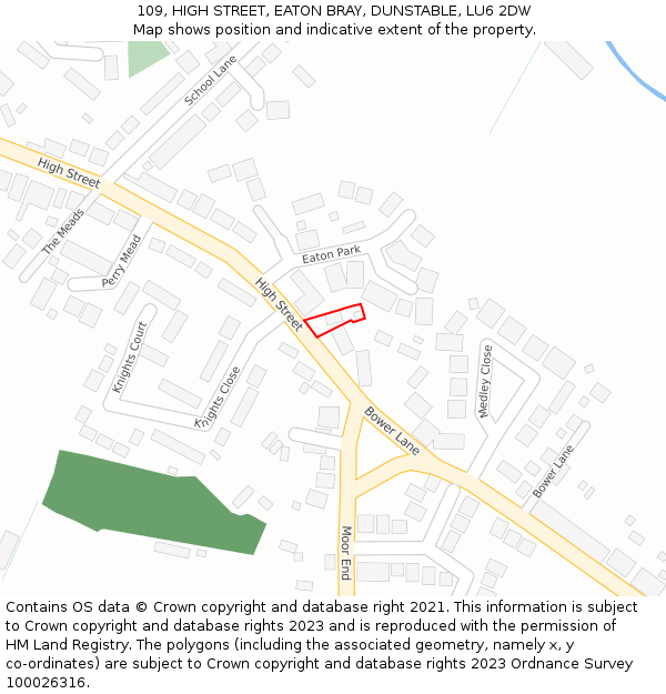 109, HIGH STREET, EATON BRAY, DUNSTABLE, LU6 2DW: Location map and indicative extent of plot