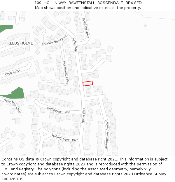 109, HOLLIN WAY, RAWTENSTALL, ROSSENDALE, BB4 8ED: Location map and indicative extent of plot