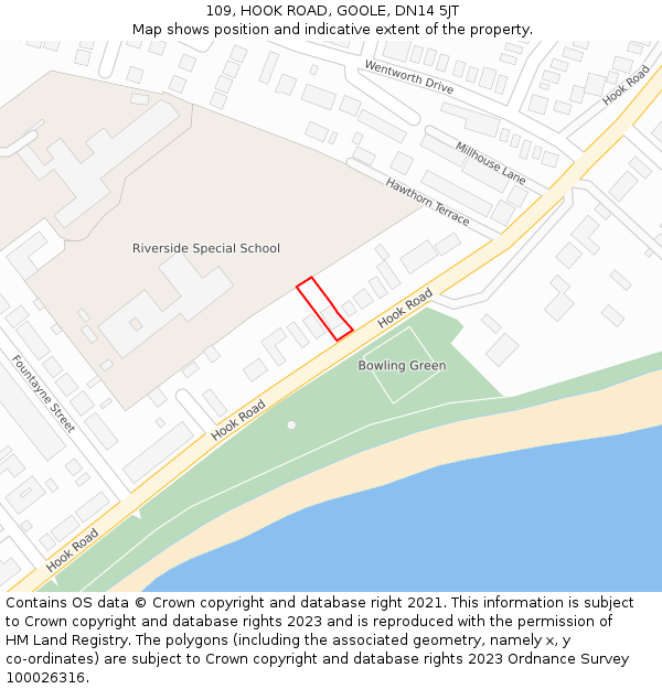 109, HOOK ROAD, GOOLE, DN14 5JT: Location map and indicative extent of plot