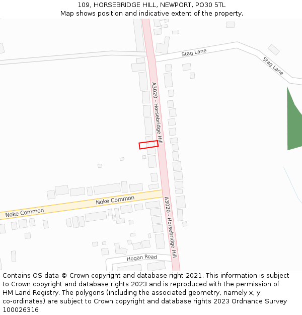 109, HORSEBRIDGE HILL, NEWPORT, PO30 5TL: Location map and indicative extent of plot