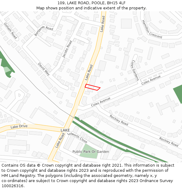 109, LAKE ROAD, POOLE, BH15 4LF: Location map and indicative extent of plot