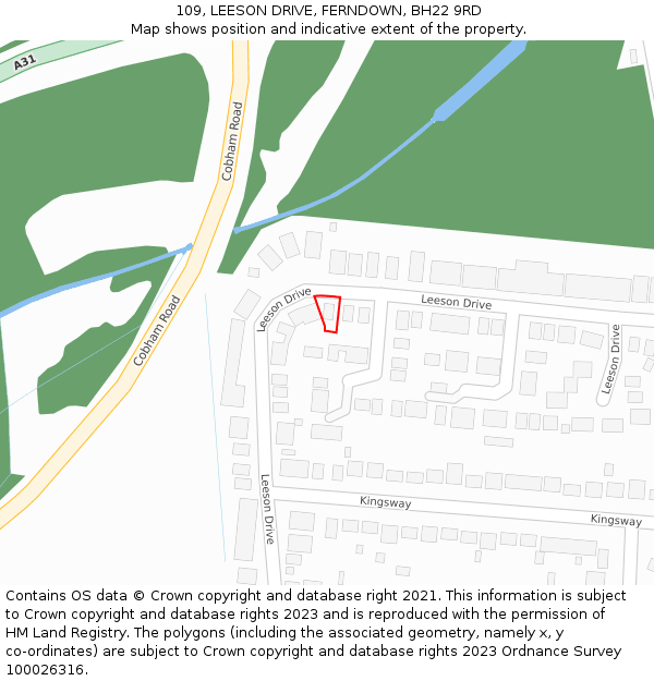 109, LEESON DRIVE, FERNDOWN, BH22 9RD: Location map and indicative extent of plot