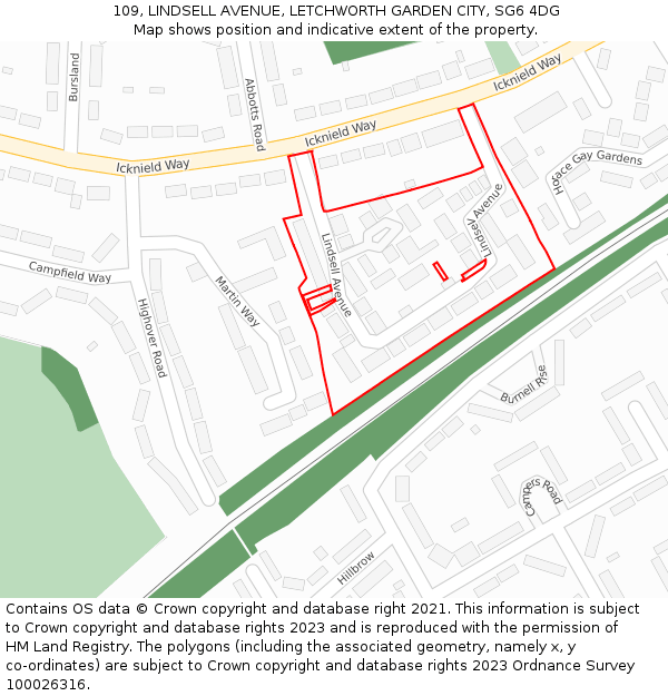 109, LINDSELL AVENUE, LETCHWORTH GARDEN CITY, SG6 4DG: Location map and indicative extent of plot