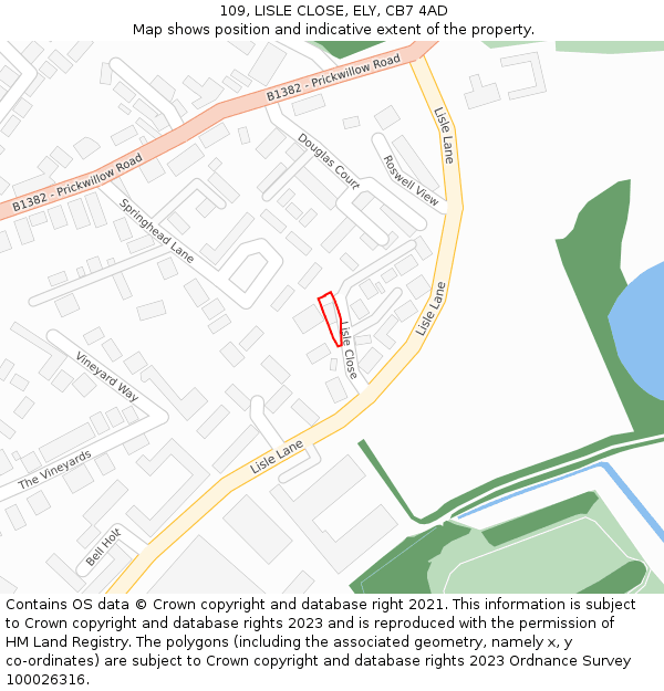 109, LISLE CLOSE, ELY, CB7 4AD: Location map and indicative extent of plot