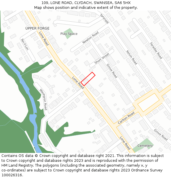 109, LONE ROAD, CLYDACH, SWANSEA, SA6 5HX: Location map and indicative extent of plot