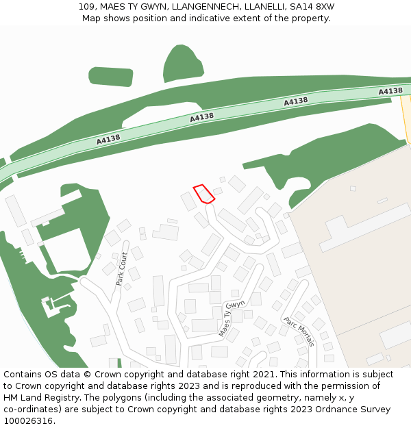 109, MAES TY GWYN, LLANGENNECH, LLANELLI, SA14 8XW: Location map and indicative extent of plot