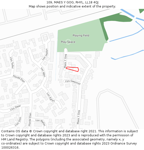 109, MAES Y GOG, RHYL, LL18 4QJ: Location map and indicative extent of plot