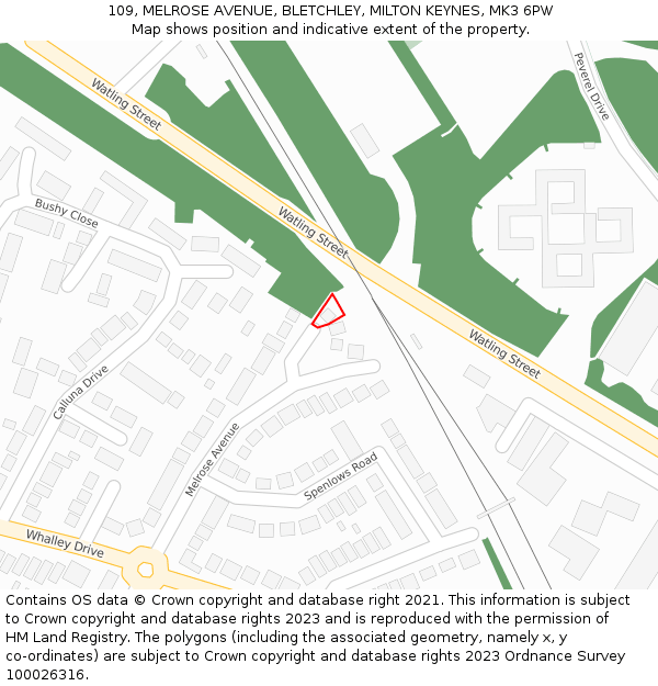 109, MELROSE AVENUE, BLETCHLEY, MILTON KEYNES, MK3 6PW: Location map and indicative extent of plot