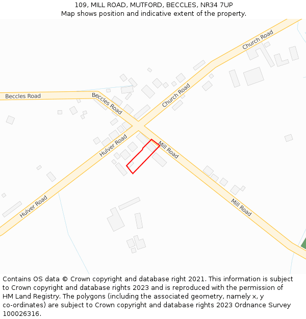 109, MILL ROAD, MUTFORD, BECCLES, NR34 7UP: Location map and indicative extent of plot