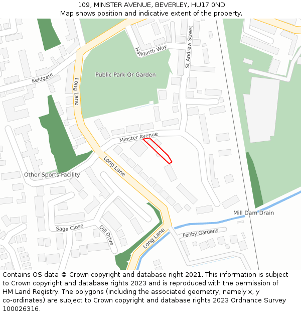 109, MINSTER AVENUE, BEVERLEY, HU17 0ND: Location map and indicative extent of plot