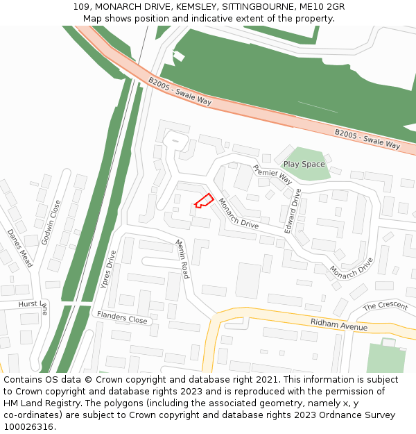 109, MONARCH DRIVE, KEMSLEY, SITTINGBOURNE, ME10 2GR: Location map and indicative extent of plot