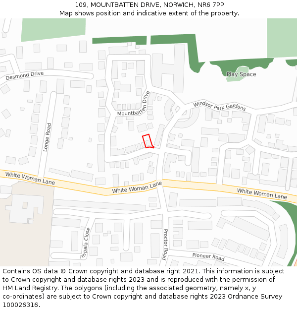 109, MOUNTBATTEN DRIVE, NORWICH, NR6 7PP: Location map and indicative extent of plot