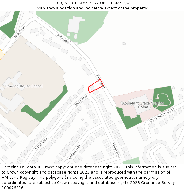 109, NORTH WAY, SEAFORD, BN25 3JW: Location map and indicative extent of plot