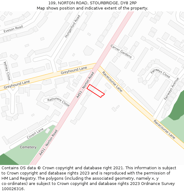 109, NORTON ROAD, STOURBRIDGE, DY8 2RP: Location map and indicative extent of plot