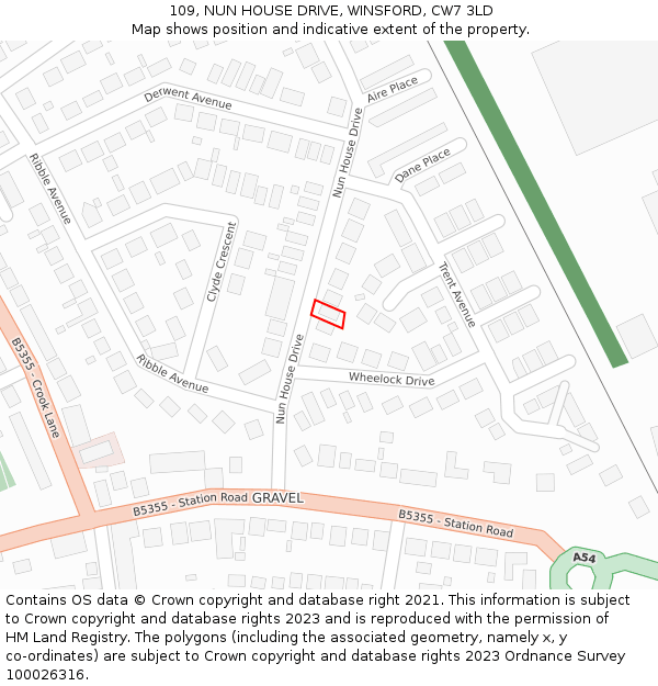 109, NUN HOUSE DRIVE, WINSFORD, CW7 3LD: Location map and indicative extent of plot