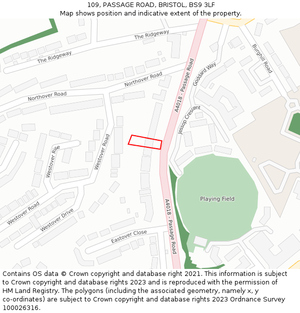 109, PASSAGE ROAD, BRISTOL, BS9 3LF: Location map and indicative extent of plot