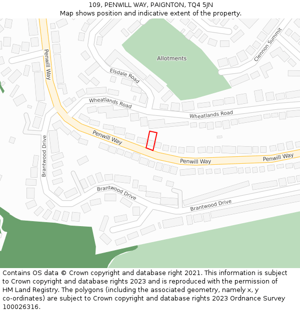 109, PENWILL WAY, PAIGNTON, TQ4 5JN: Location map and indicative extent of plot