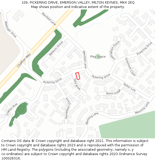 109, PICKERING DRIVE, EMERSON VALLEY, MILTON KEYNES, MK4 2EQ: Location map and indicative extent of plot