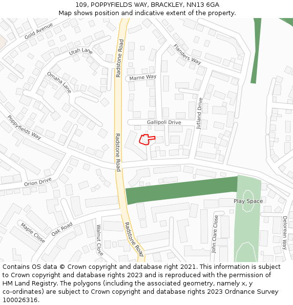 109, POPPYFIELDS WAY, BRACKLEY, NN13 6GA: Location map and indicative extent of plot