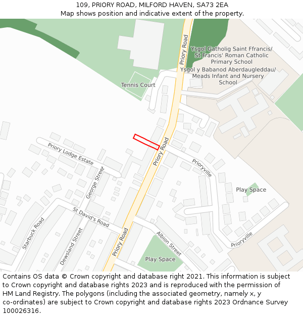 109, PRIORY ROAD, MILFORD HAVEN, SA73 2EA: Location map and indicative extent of plot