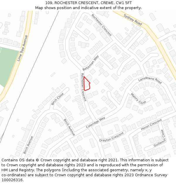 109, ROCHESTER CRESCENT, CREWE, CW1 5FT: Location map and indicative extent of plot