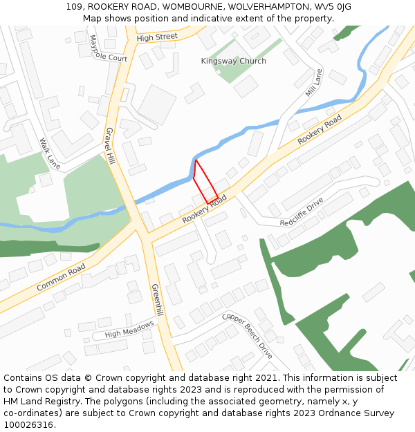 109, ROOKERY ROAD, WOMBOURNE, WOLVERHAMPTON, WV5 0JG: Location map and indicative extent of plot