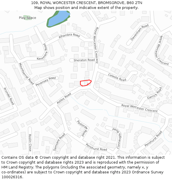 109, ROYAL WORCESTER CRESCENT, BROMSGROVE, B60 2TN: Location map and indicative extent of plot