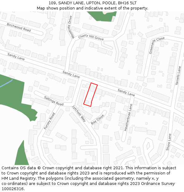 109, SANDY LANE, UPTON, POOLE, BH16 5LT: Location map and indicative extent of plot