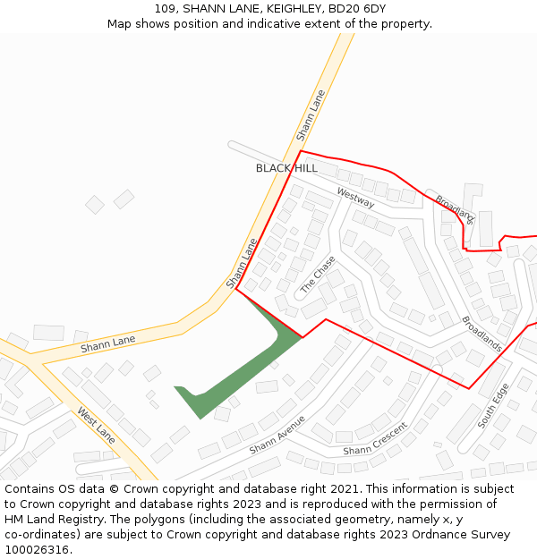 109, SHANN LANE, KEIGHLEY, BD20 6DY: Location map and indicative extent of plot