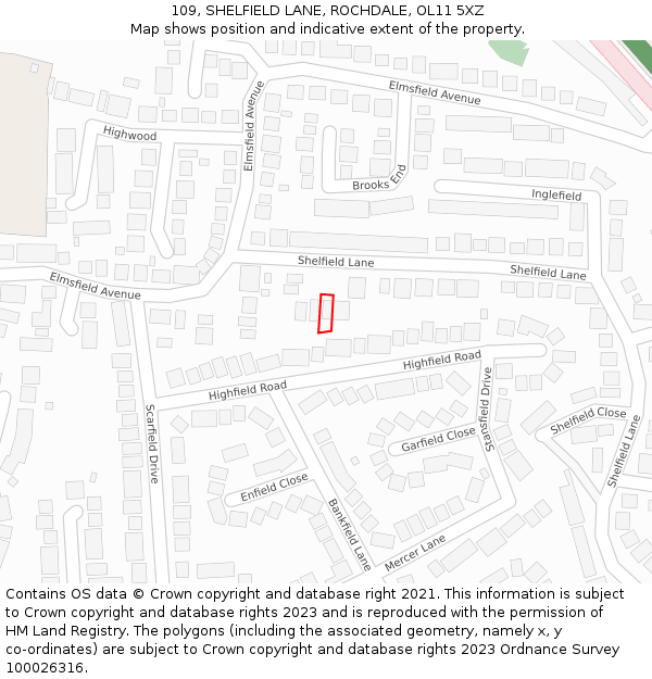 109, SHELFIELD LANE, ROCHDALE, OL11 5XZ: Location map and indicative extent of plot