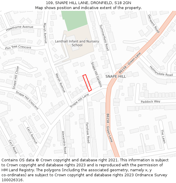 109, SNAPE HILL LANE, DRONFIELD, S18 2GN: Location map and indicative extent of plot