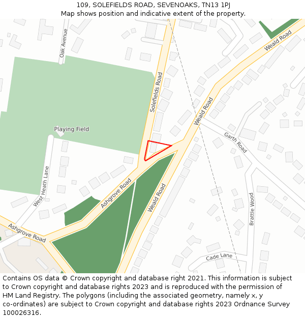 109, SOLEFIELDS ROAD, SEVENOAKS, TN13 1PJ: Location map and indicative extent of plot