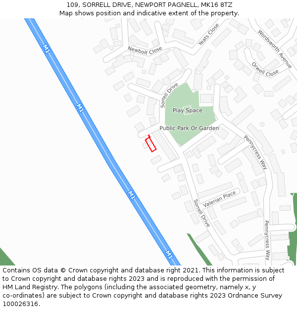 109, SORRELL DRIVE, NEWPORT PAGNELL, MK16 8TZ: Location map and indicative extent of plot