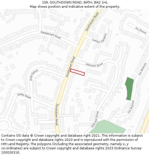 109, SOUTHDOWN ROAD, BATH, BA2 1HL: Location map and indicative extent of plot