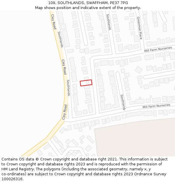 109, SOUTHLANDS, SWAFFHAM, PE37 7PG: Location map and indicative extent of plot