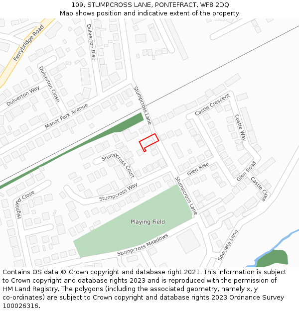 109, STUMPCROSS LANE, PONTEFRACT, WF8 2DQ: Location map and indicative extent of plot