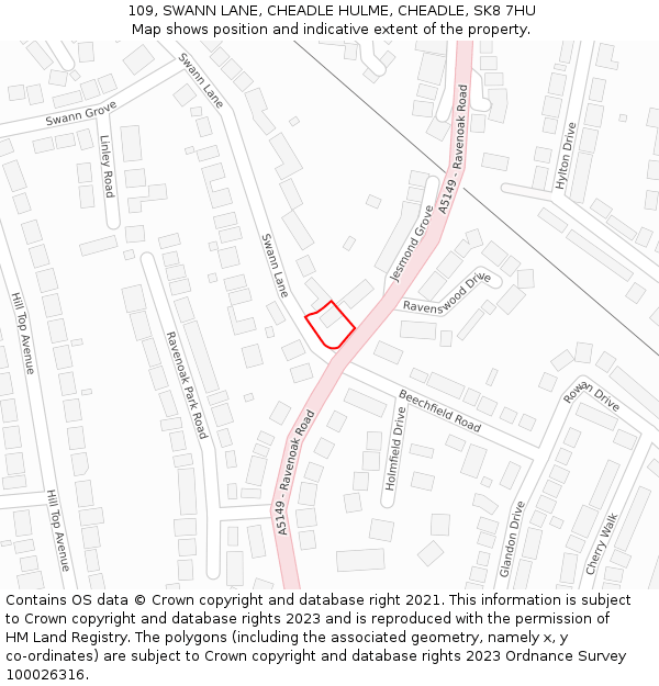 109, SWANN LANE, CHEADLE HULME, CHEADLE, SK8 7HU: Location map and indicative extent of plot