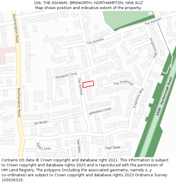 109, THE ASHWAY, BRIXWORTH, NORTHAMPTON, NN6 9UZ: Location map and indicative extent of plot