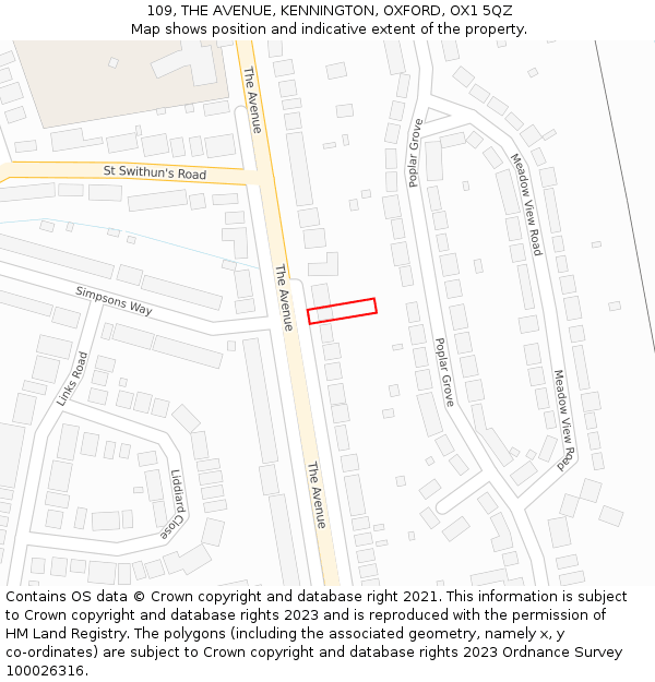 109, THE AVENUE, KENNINGTON, OXFORD, OX1 5QZ: Location map and indicative extent of plot