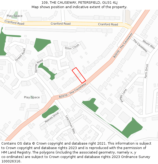 109, THE CAUSEWAY, PETERSFIELD, GU31 4LJ: Location map and indicative extent of plot
