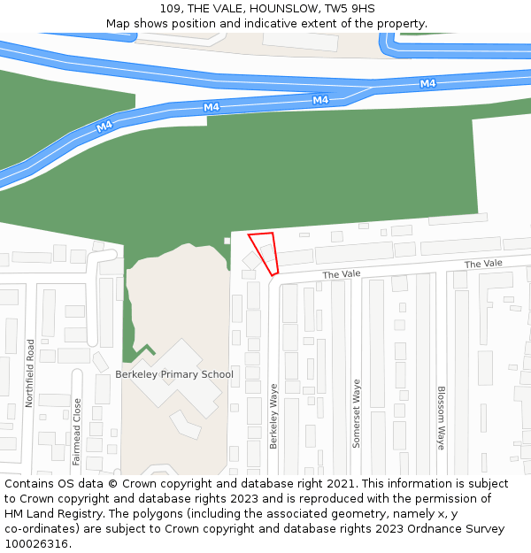 109, THE VALE, HOUNSLOW, TW5 9HS: Location map and indicative extent of plot