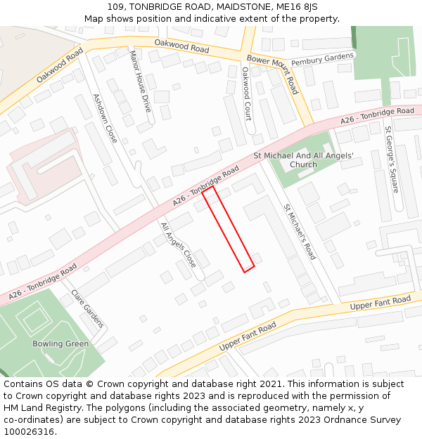 109, TONBRIDGE ROAD, MAIDSTONE, ME16 8JS: Location map and indicative extent of plot