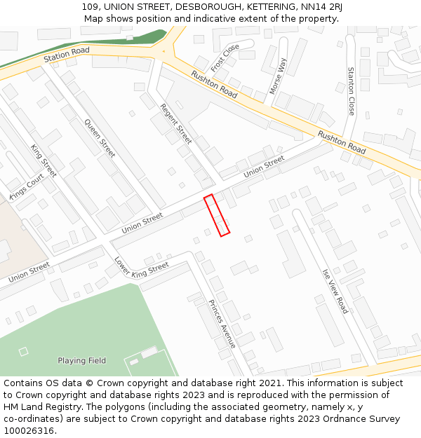 109, UNION STREET, DESBOROUGH, KETTERING, NN14 2RJ: Location map and indicative extent of plot