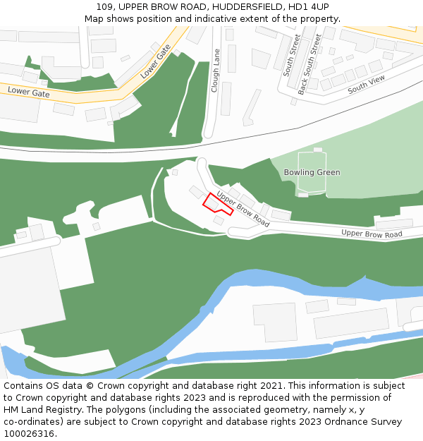 109, UPPER BROW ROAD, HUDDERSFIELD, HD1 4UP: Location map and indicative extent of plot