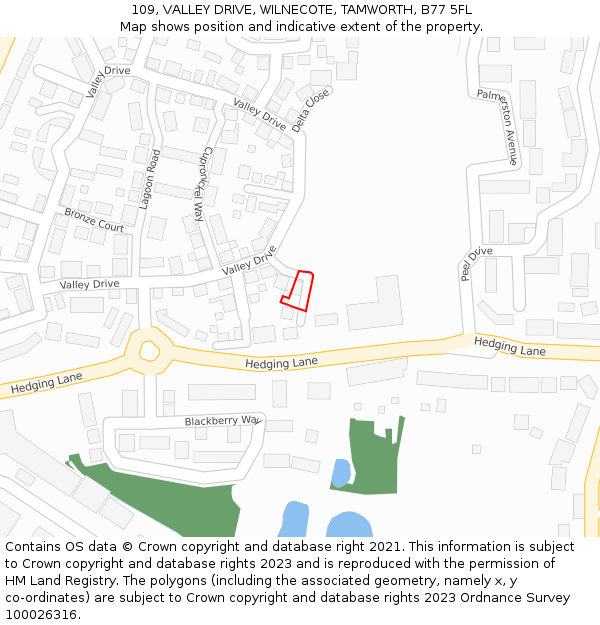 109, VALLEY DRIVE, WILNECOTE, TAMWORTH, B77 5FL: Location map and indicative extent of plot